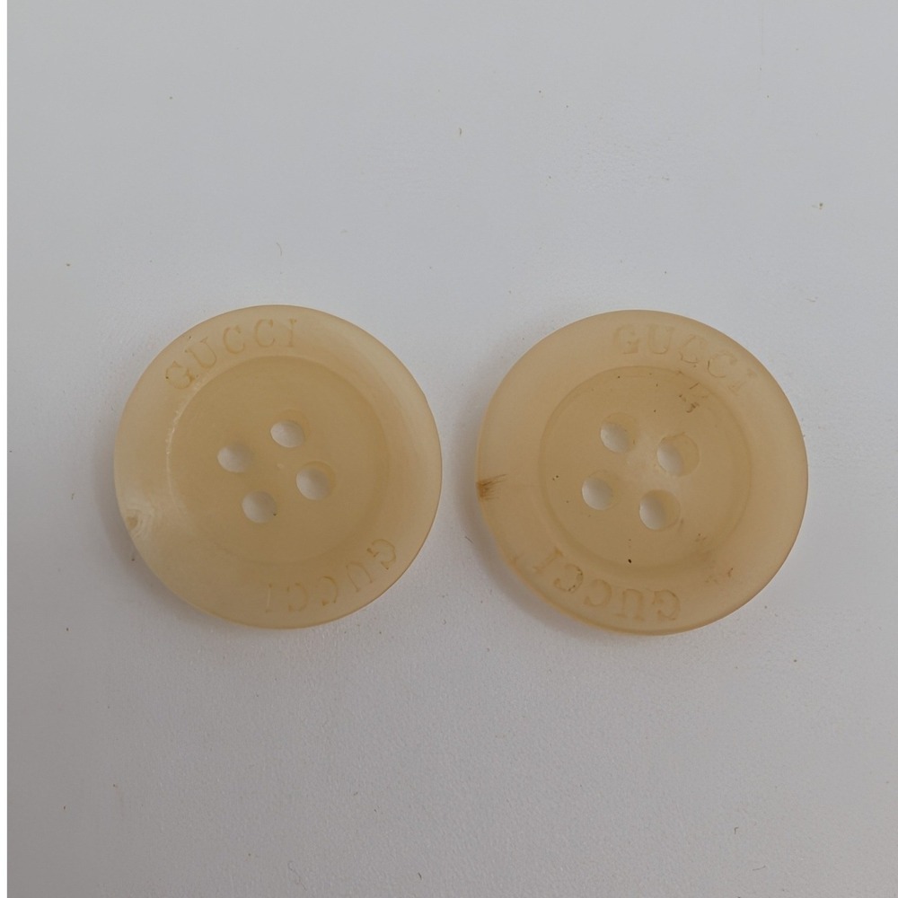 Gucci Buttons Tan Beige 4-Hole 14mm Logo Engraved 2pc Set Replacement Round